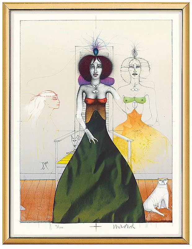 Paul Wunderlich - Eine schöne Frau mit 2 Hunden